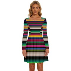 Horizontal Lines Colorful Long Sleeve Wide Neck Velvet Dress by Grandong