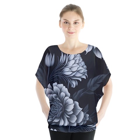 Pattern Flower Design Nature Batwing Chiffon Blouse by Grandong