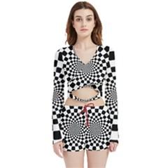 Geomtric Pattern Illusion Shapes Velvet Wrap Crop Top And Shorts Set by Grandong