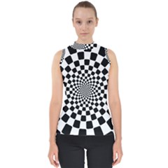 Geomtric Pattern Illusion Shapes Mock Neck Shell Top by Grandong