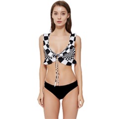 Geomtric Pattern Illusion Shapes Low Cut Ruffle Edge Bikini Top