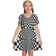 Geomtric Pattern Illusion Shapes Kids  Short Sleeve Tiered Mini Dress by Grandong