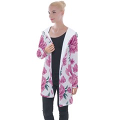 Pattern Flowers Texture Design Longline Hooded Cardigan by Grandong