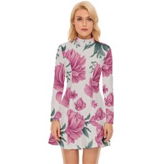 Pattern Flowers Texture Design Long Sleeve Velour Longline Dress by Grandong