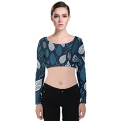 Pattern Flower Texture Velvet Long Sleeve Crop Top by Grandong