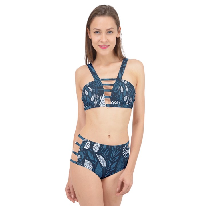 Pattern Flower Texture Cage Up Bikini Set