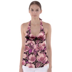 Plum Blossom Blossom Tie Back Tankini Top by Grandong