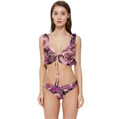 Plum Blossom Blossom Low Cut Ruffle Edge Bikini Set by Grandong