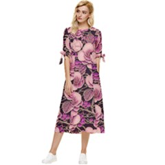 Plum Blossom Blossom Bow Sleeve Chiffon Midi Dress by Grandong