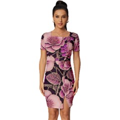 Plum Blossom Blossom Fitted Knot Split End Bodycon Dress by Grandong