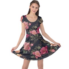 Flower Pattern Cap Sleeve Dress by Grandong