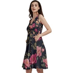 Flower Pattern Sleeveless V-neck Skater Dress With Pockets by Grandong