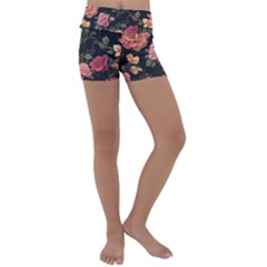 Flower Pattern Kids  Lightweight Velour Yoga Shorts by Grandong