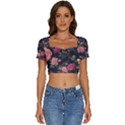 Flower Pattern Short Sleeve Square Neckline Crop Top  View1