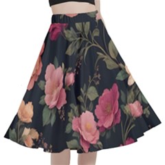 Flower Pattern A-line Full Circle Midi Skirt With Pocket