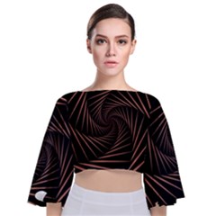 Wave Curve Abstract Art Backdrop Tie Back Butterfly Sleeve Chiffon Top by Grandong