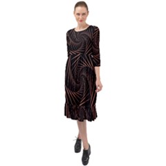 Wave Curve Abstract Art Backdrop Ruffle End Midi Chiffon Dress by Grandong