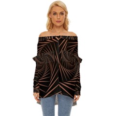 Wave Curve Abstract Art Backdrop Off Shoulder Chiffon Pocket Shirt by Grandong