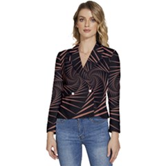 Wave Curve Abstract Art Backdrop Women s Long Sleeve Revers Collar Cropped Jacket by Grandong