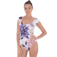 Flowers Pattern Floral Short Sleeve Leotard  by Grandong