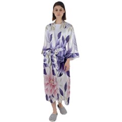 Flowers Pattern Floral Maxi Satin Kimono by Grandong