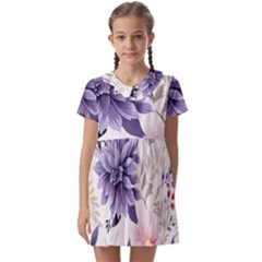 Flowers Pattern Floral Kids  Asymmetric Collar Dress by Grandong