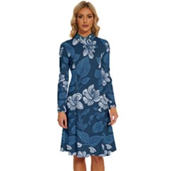 Pattern Flowers Design Nature Long Sleeve Shirt Collar A-line Dress by Grandong