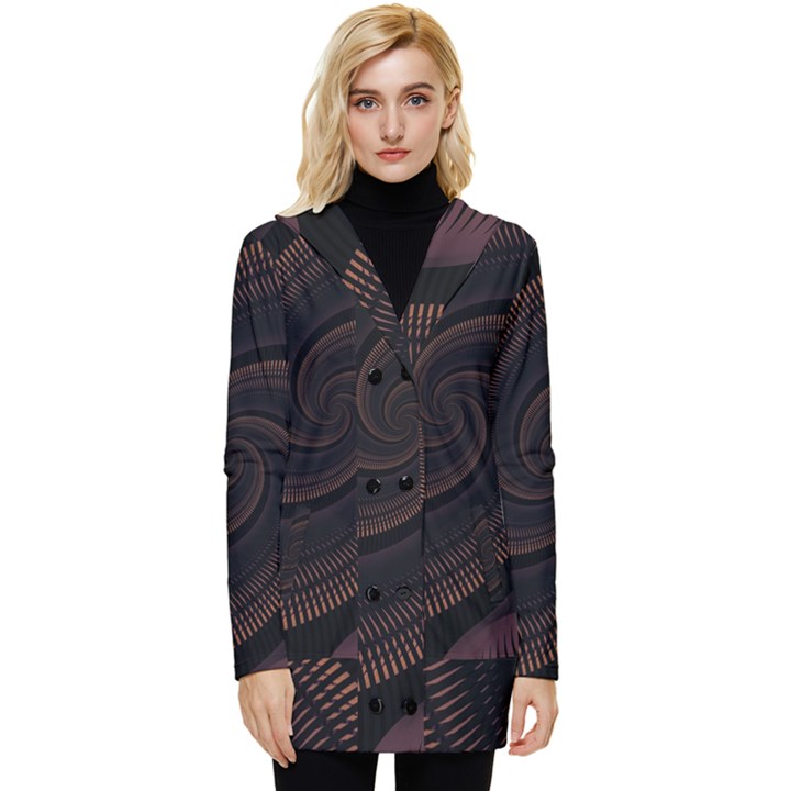 Wave Curves Abstract Art Backdrop Button Up Hooded Coat 