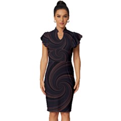 Wave Curves Abstract Art Backdrop Vintage Frill Sleeve V-neck Bodycon Dress by Grandong