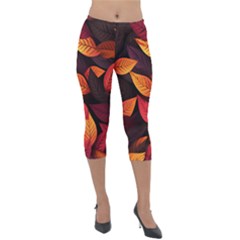 Leaves Autumn Lightweight Velour Capri Leggings  by Grandong