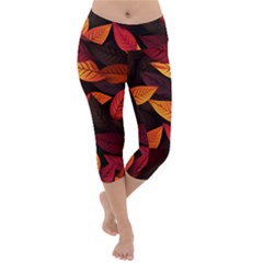 Leaves Autumn Lightweight Velour Capri Yoga Leggings by Grandong