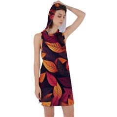 Leaves Autumn Racer Back Hoodie Dress by Grandong