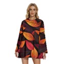 Leaves Autumn Round Neck Long Sleeve Bohemian Style Chiffon Mini Dress View1