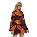 Leaves Autumn Round Neck Long Sleeve Bohemian Style Chiffon Mini Dress View3