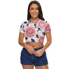 Flowers Pattern Plant Side Button Cropped Tee by Grandong