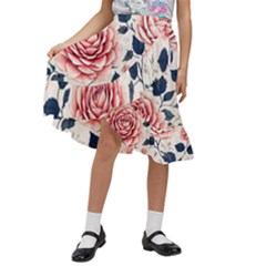 Flowers Pattern Plant Kids  Ruffle Flared Wrap Midi Skirt by Grandong