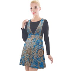 Flower Mandala Pattern Plunge Pinafore Velour Dress by Grandong