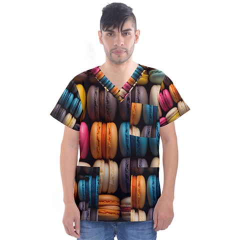 Macaroon Sweet Treat Men s V-neck Scrub Top by Grandong