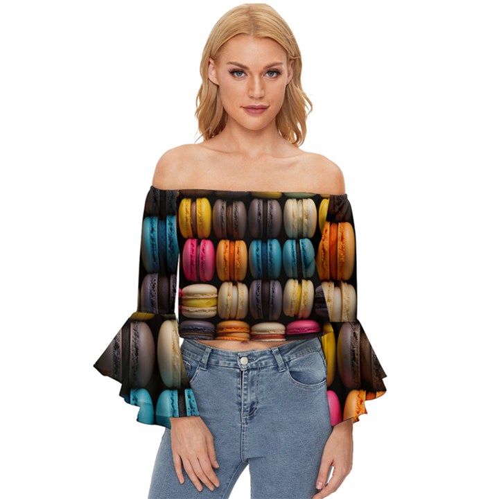 Macaroon Sweet Treat Off Shoulder Flutter Bell Sleeve Top