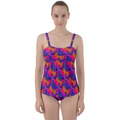 Purple Design Scrapbooking Blue Twist Front Tankini Set by Grandong