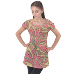 Pattern Glitter Pastel Layer Puff Sleeve Tunic Top by Grandong