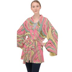 Pattern Glitter Pastel Layer Long Sleeve Velvet Kimono  by Grandong