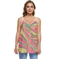 Pattern Glitter Pastel Layer Casual Spaghetti Strap Chiffon Top by Grandong