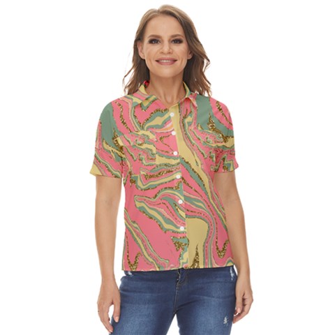 Pattern Glitter Pastel Layer Women s Short Sleeve Double Pocket Shirt by Grandong