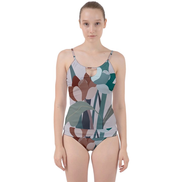 Flowers Plants Leaves Foliage Cut Out Top Tankini Set