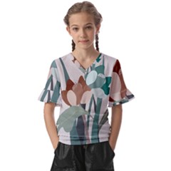 Flowers Plants Leaves Foliage Kids  V-neck Horn Sleeve Blouse by pakminggu