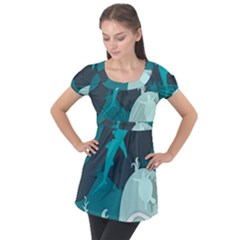 Ocean Turtle Shark Sea Life Sea Puff Sleeve Tunic Top by pakminggu