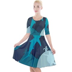 Ocean Turtle Shark Sea Life Sea Quarter Sleeve A-line Dress by pakminggu