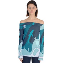 Ocean Turtle Shark Sea Life Sea Off Shoulder Long Sleeve Top by pakminggu