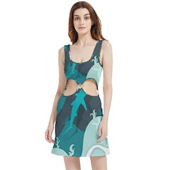 Ocean Turtle Shark Sea Life Sea Velour Cutout Dress by pakminggu